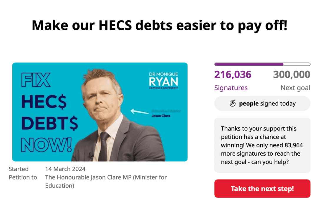HECS petition reaches record signatures amidst cost-of-living crisis